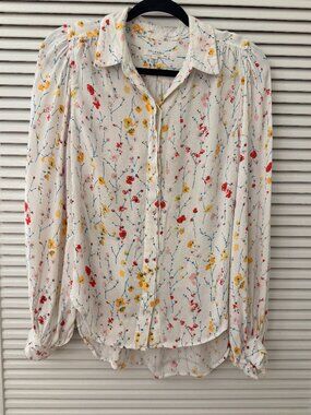 Equipment Femme Ivory Floral Button Front Long Sleeve Blouse